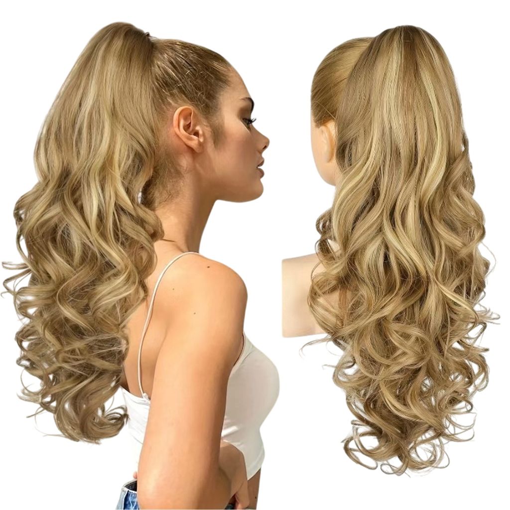 Pferdeschwanz Haarteil mit Klammer, Lockige Gewellt Pferdeschwanz mit Clip, Dunkelbraun