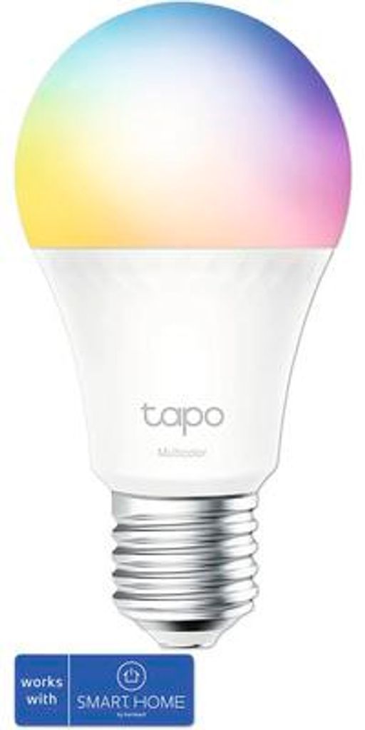 A smart WiFi light bulb with a multicolored glow.