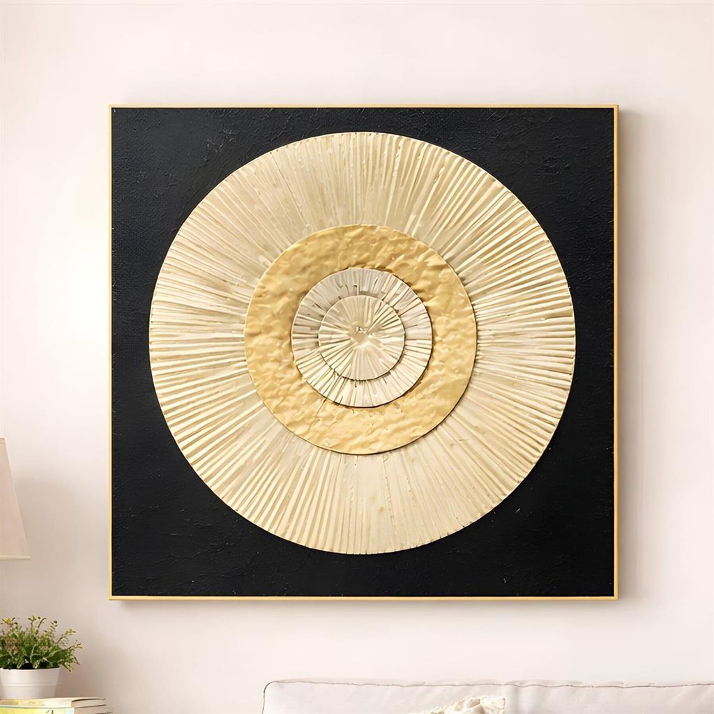3D Wanddeko "Golden Circle" aus Metall, gold & schwarz, 56x56 cm, Metallbild, Wandbild, Wandschmuck