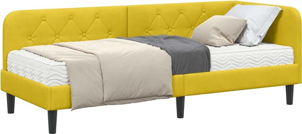 Eckbettgestell mit Matratze mit Kopfteil Gelb 80 x 200 cm Samt