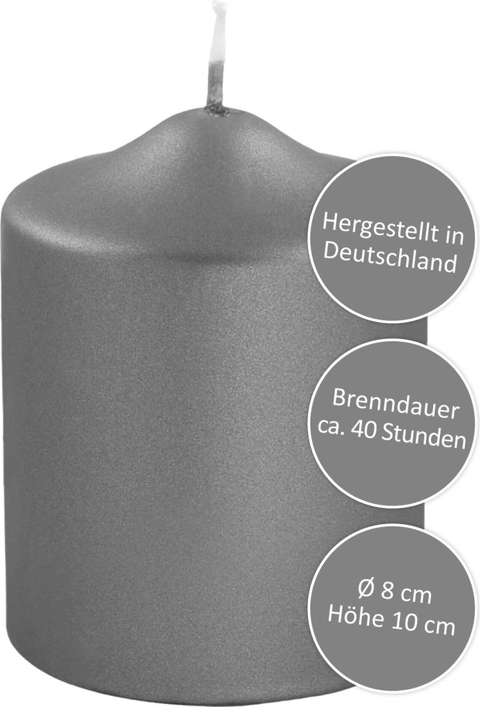 Fink CANDLE, metallic Stumpenkerze, Paraffin, grau, L. 8 cm, B. 8 cm, H. 10 cm, D. 8 cm 123741