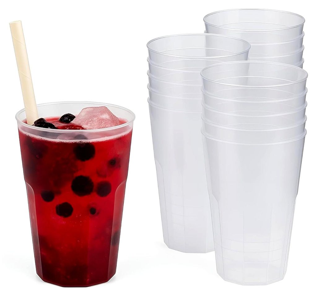 30 Cocktailbecher 0,3 L transparent aus PP 6-eckig, Germany, bruchsichere Mehrweg-Trinkbecher