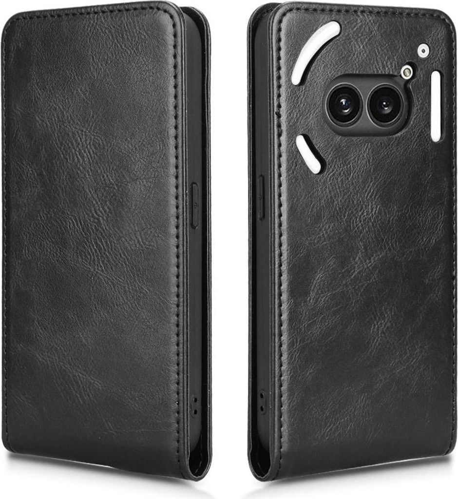 Hülle für Nothing Phone (2a) / (2a) Plus - Phonesta Leder Vertical Flip Book Wallet Klapphülle - Schwarz
