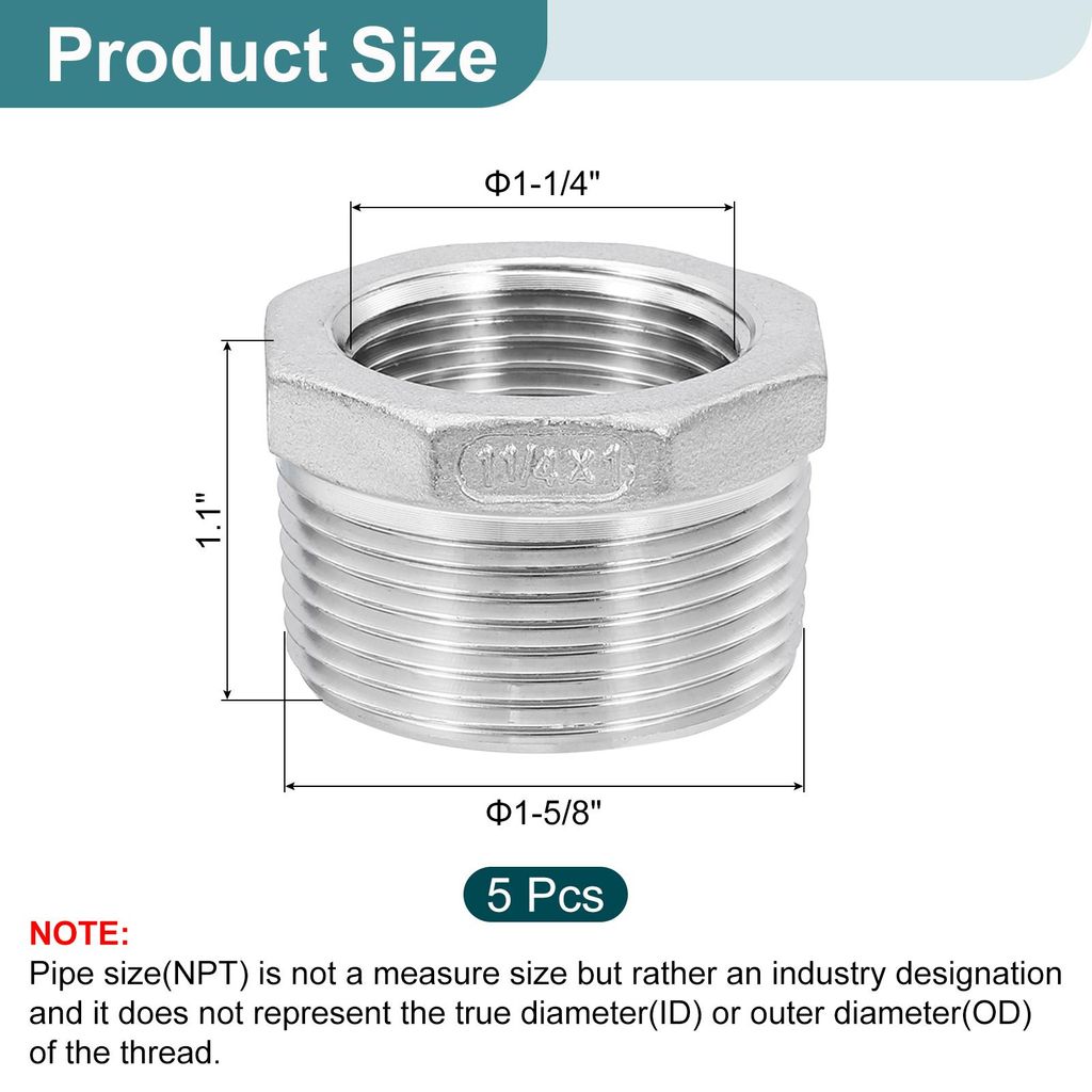 5 Stš¹ck 1-1/4" M?nnlich NPT auf 1" Weiblich NPT 304 Edelstahl Reduzierstš¹ck Sechskantmuffe, Reduzierung Reduziernippel fš¹r Industrielle, ?...