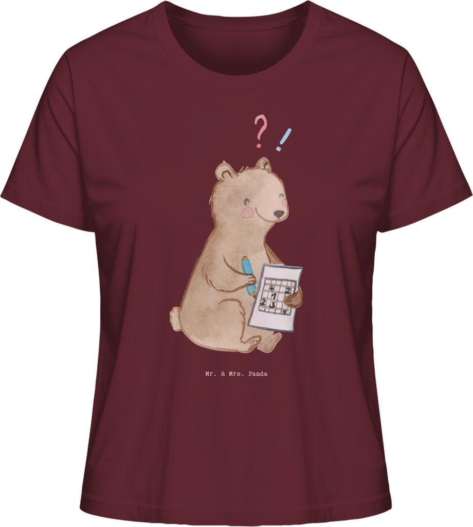 Mr. & Mrs. Panda Basic T-Shirt Damen Bär Rätsel lösen Größe S - Burgundy - Geschenk, Shirt, Knobeln, Oberteil, Gedächtnissport, Gedächtnistr...