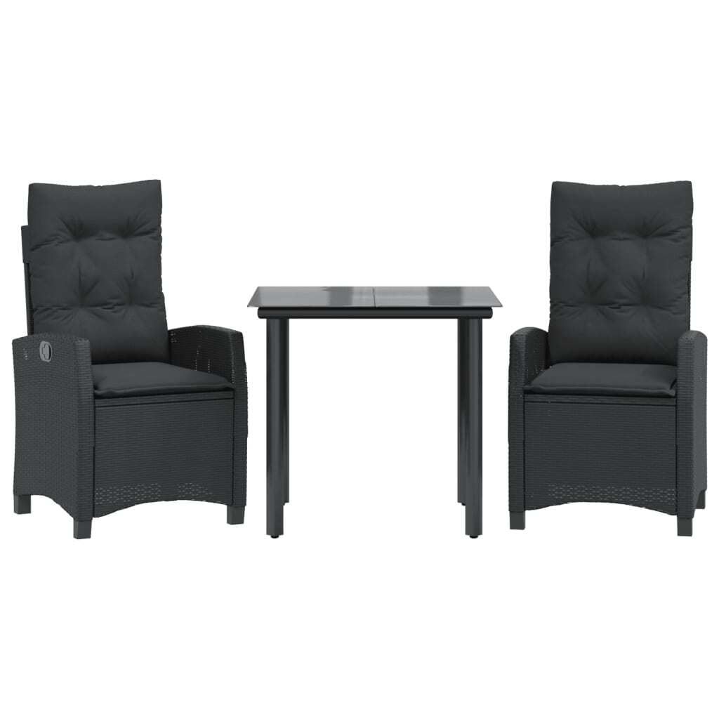 3-tlg. Garten-Essgruppe mit Kissen Schwarz Poly Rattan