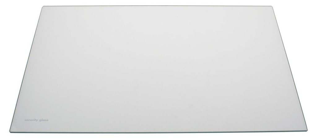 A flat, rectangular glass surface is shown from a slightly elevated angle against a white background.