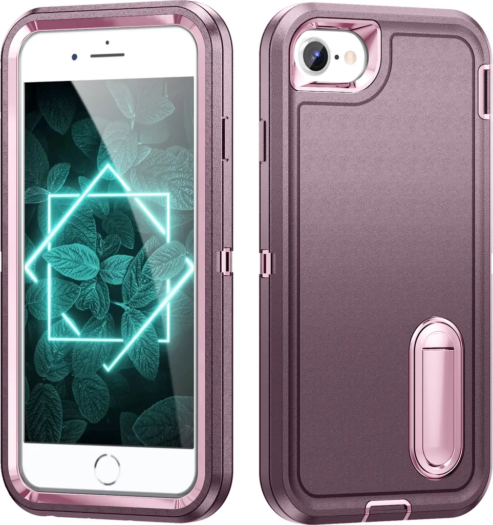 Custodia per iPhone 8/7/6/6s/SE2/SE3/iPhone SE 2022/2020 Custodia protettiva ibrida antiurto a tre strati con supporto Viola