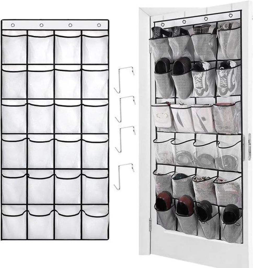 Meuble à chaussures pliable à 24 compartiments en tissu gris pour chambre
