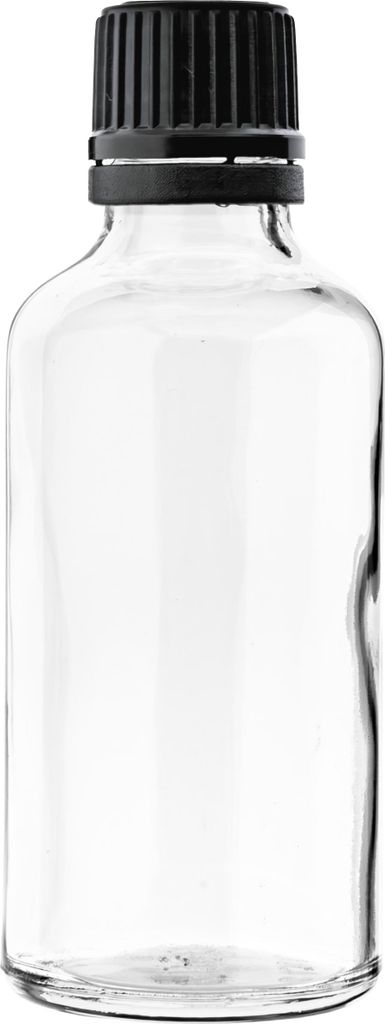 Farblose Glasflasche 5 ml mit schwarzem Tropfer, Gewinde 18/415