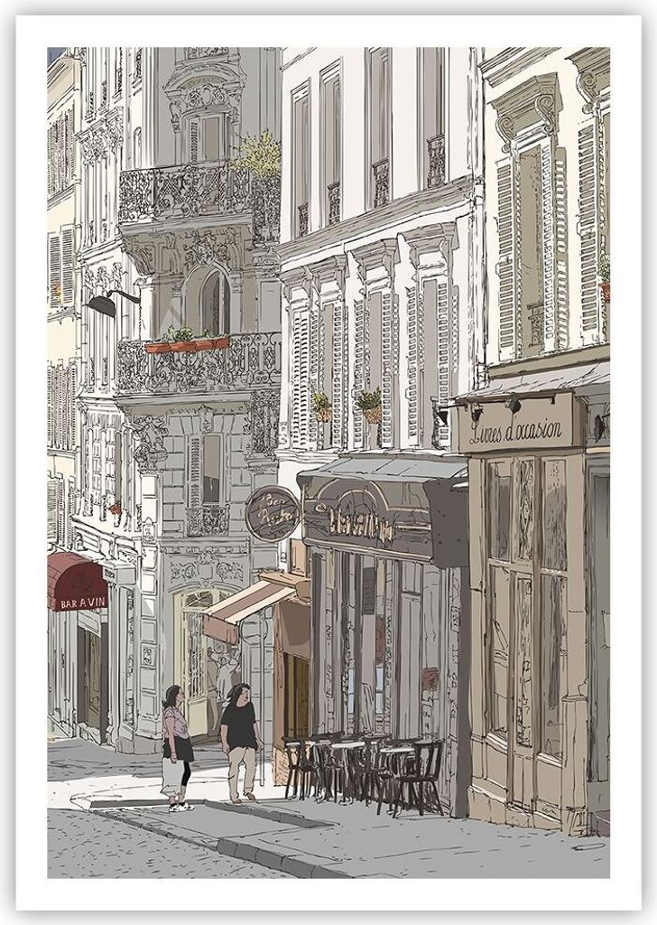 Poster - Poster ohne Rahmen - Architektur Zeichnen Montmartre - 70x100 cm - Wand Bild - Wanddeko - Wandbilder - Kunstposter - Wandposter - Bilder -...