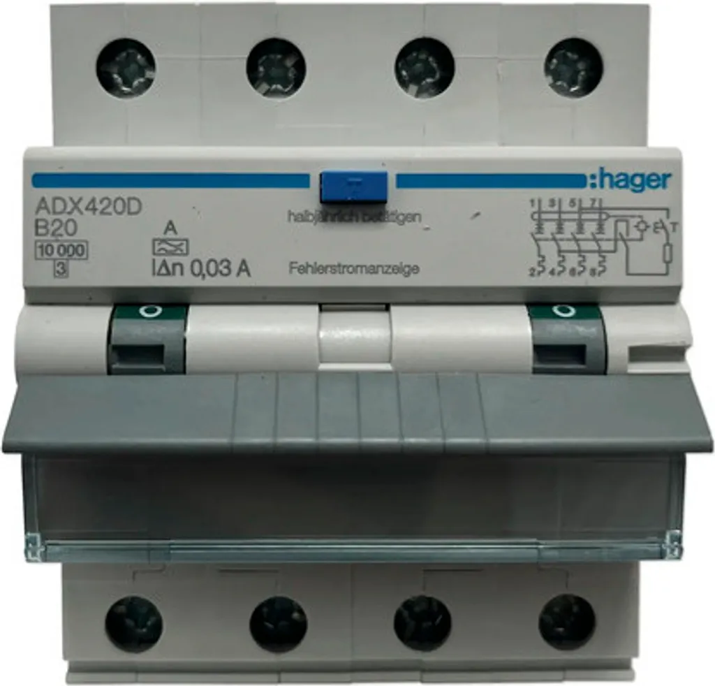 Hager ADX420D Interrupteur Différentiel 4P 20A 30mA Type A B-20A 10kA