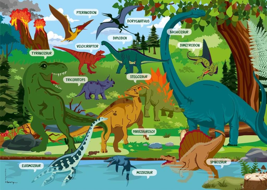 Doppelseitige Schreibtischunterlage B3 mit Dinosaurier-Motiv