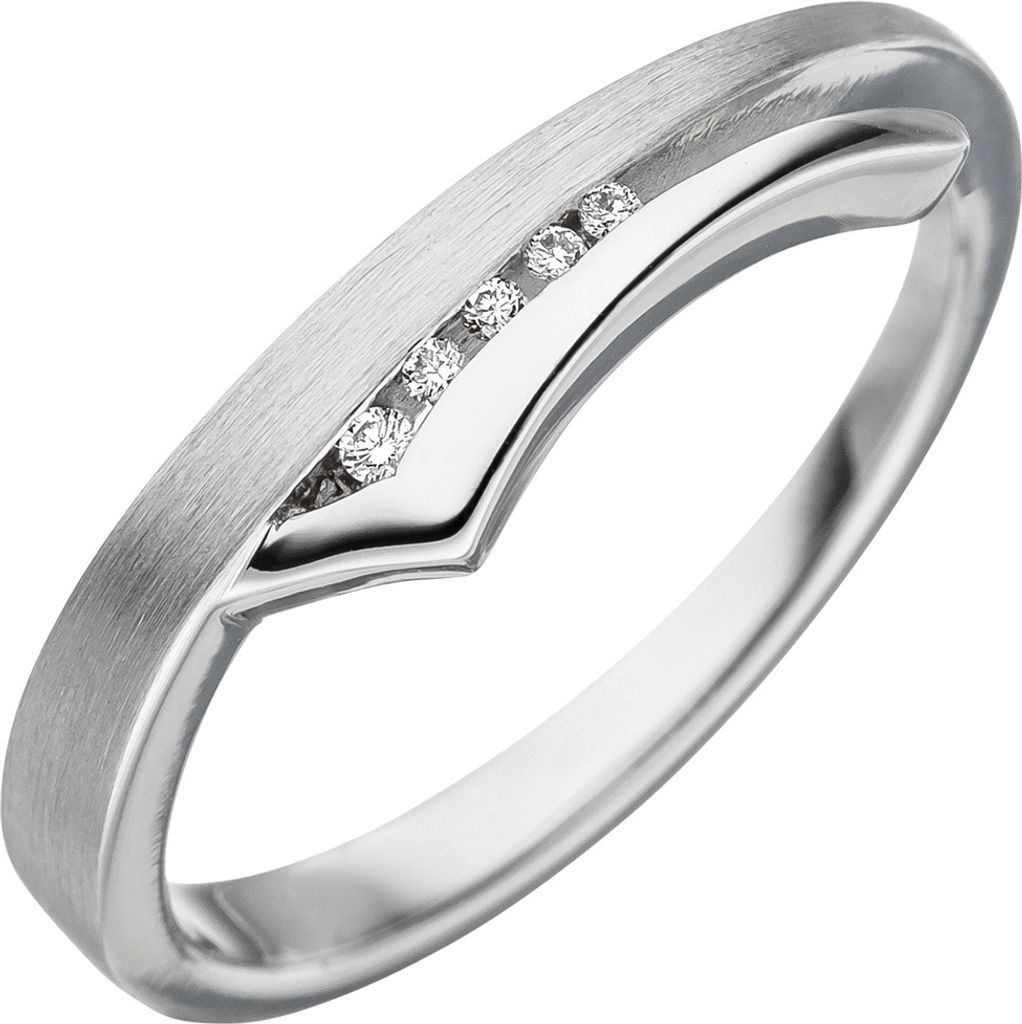 Damen-Ring Goldring mit 5 Diamanten Brillanten 585 Gold Weißgold teilmattiert Innenumfang 54mm Ø17.2mm