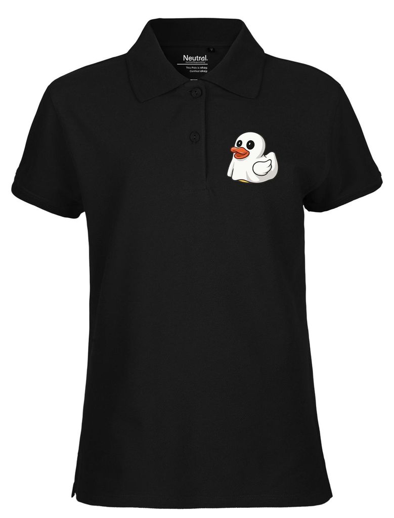 Huuraa Damen Polo Shirt Quietscheente Geist Gummiente Halloween XS Black Bio Baumwolle Fairtrade Poloshirt Geschenkidee