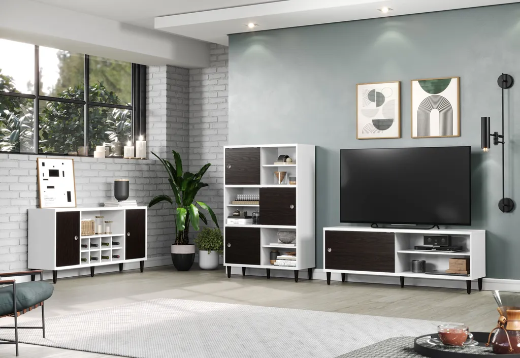 Buffet Evolution 2 portes avec range-bouteilles blanc et noir moderne - 23