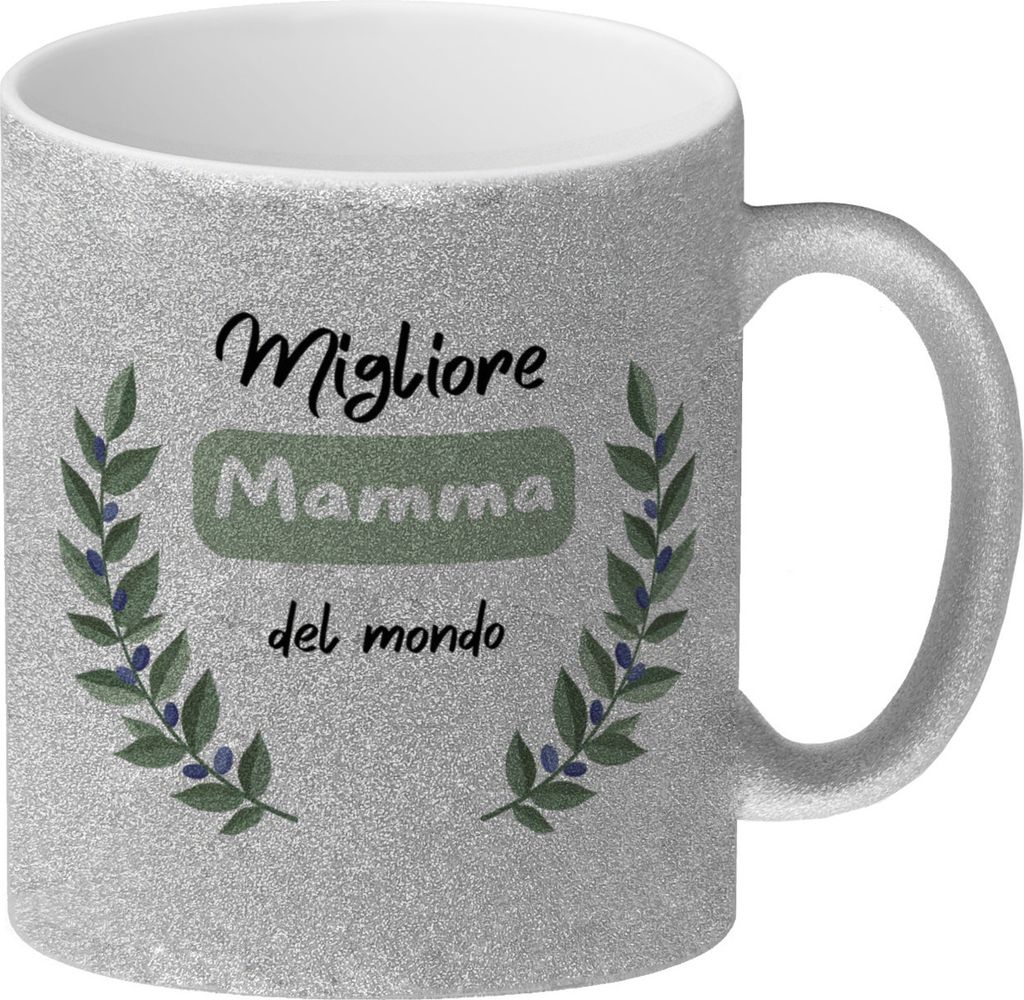 Migliore Mamma del mondo Glitzer-Kaffeebecher mit Olivenzweig