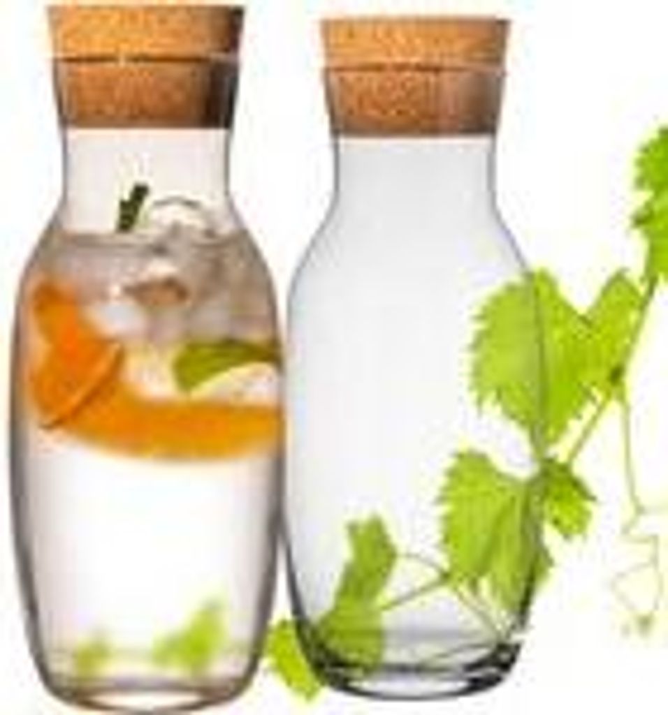 PLATINUX 2x Glaskaraffe 1 L mit Korken – elegante Karaffe aus Glas für Wasser & Säfte – bauchige Form, spülmaschinenfest