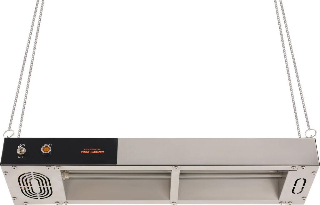 Speisen-Wärmelampe - Hängender Infrarot-Wärmestrahler - 750 W - 220 V EU-Stecker, 50 Hz - Edelstahl 201 - Heizfläche 5 × 3 m - Innenbereich