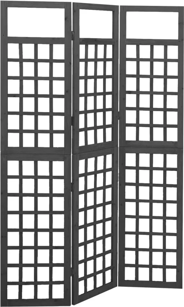 Treillis paravent 3 pièces en bois de sapin massif noir 121x180 cm