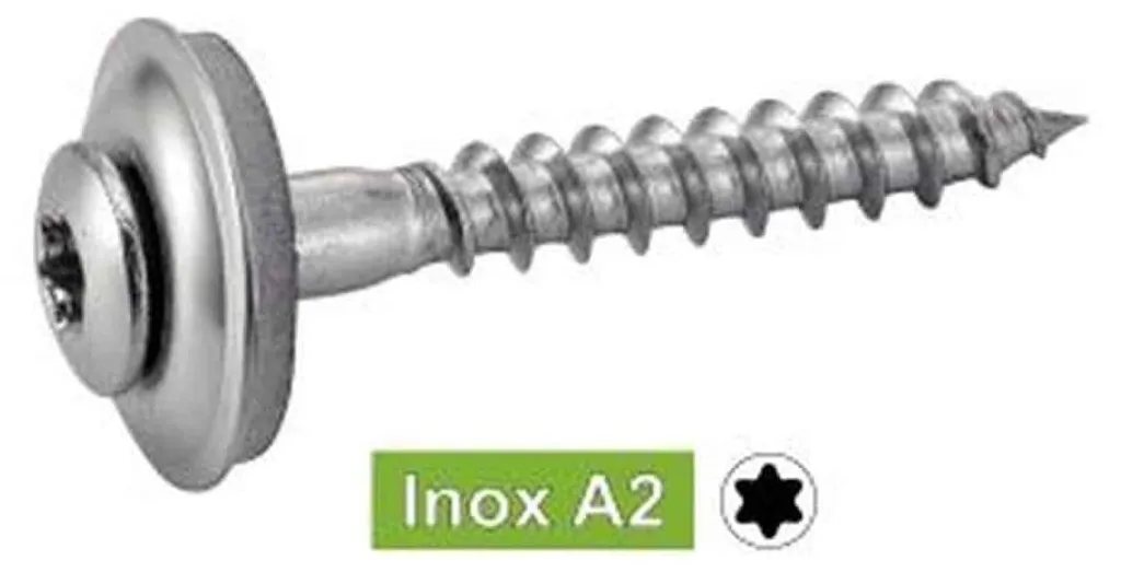 Vis à Bois Inox A2 avec Rondelle Étanchéité EPDM 4.5 x 20 mm - 200 Unités