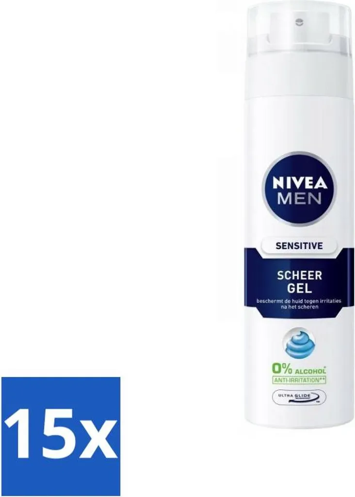 NIVEA MEN Sensitive Gel da Barba 200ml - Pack 15pz Anti-Rossore