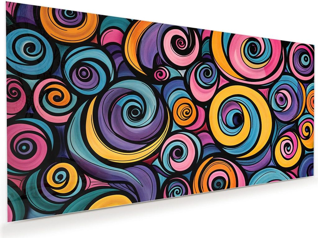 Glasbild 60x30cm in XXL für Wohnzimmer, Schlafzimmer Motiv Farbige Spiralen