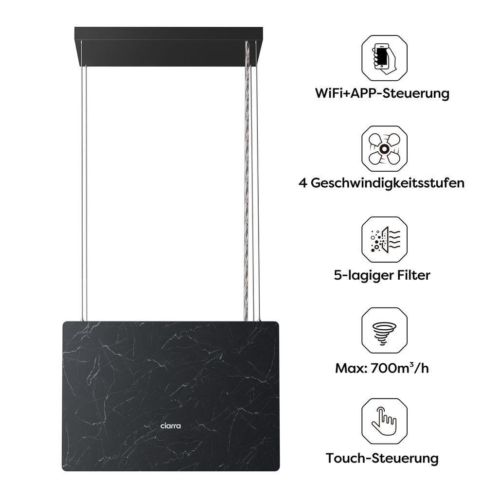 CIARRA Pinnacle Serie A+++ 700m³/h Ash Concrete Inselhaube Produktbild 6