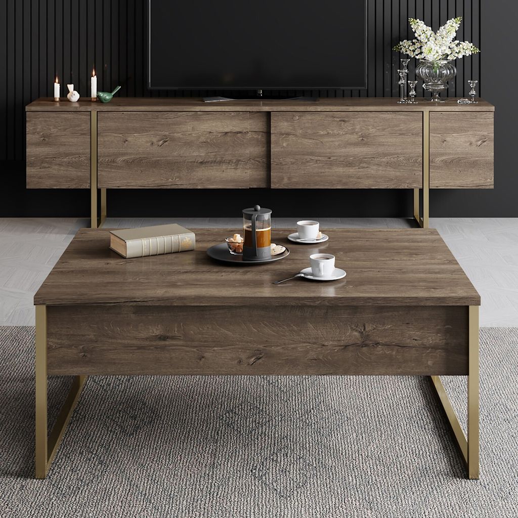 Skye Decor, Luxe - Walnut, Gold, Fernsehtisch, Nussbaum, Produktbild 4