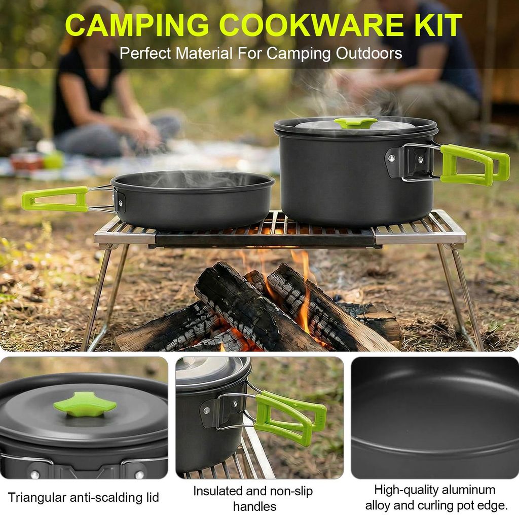 15-teiliges Camping Kochgeschirr Set, Faltbare Camping