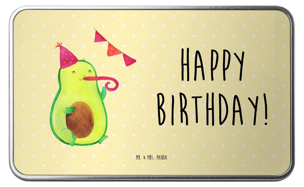 Mr. & Mrs. Panda Geschenkbox Avocado Geburtstag - Gelb Pastell - Geschenk, Happy Birthday, Kaffeedose, Weihnachtsdose, Erinnerungsbox, Alles Gute, ...