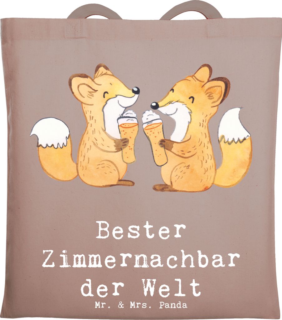Mr. & Mrs. Panda Jutebeutel Fuchs Bester Zimmernachbar der Welt - Braun Pastell - Geschenk, Uni Tasche, Shopping, Geschenkidee, dokumententasche, P...