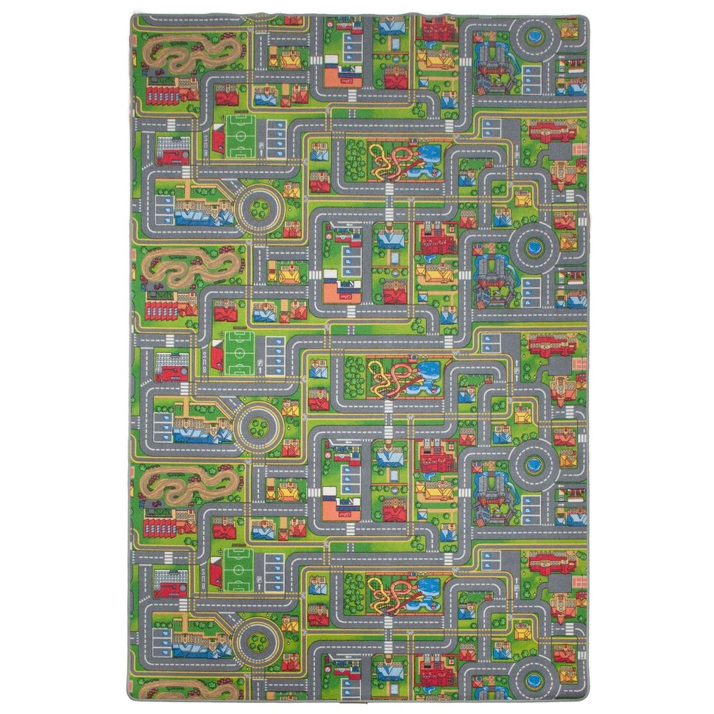 e-floor Spielteppich Stadtstraßen 100 x 150 cm - Bunte Fantasiewelt für Kinder, idealer Spielplatz, pflegeleicht
