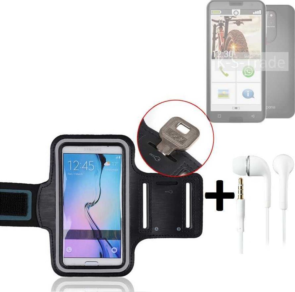 TOP SET kompatibel mit Emporia smart.5 Neopren Jogging Armband Sportarmband Oberarmband kompatibel mit Emporia smart.5 schwarz mit Reflektor Streifen