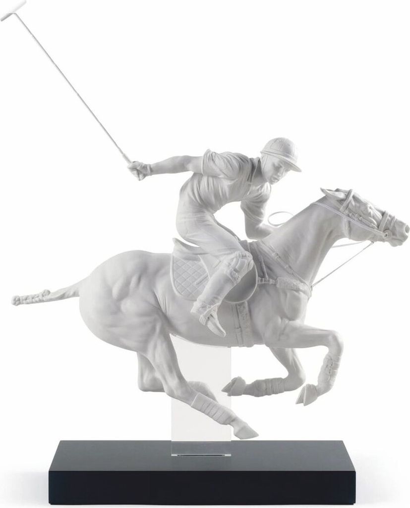 Casa Padrino Luxus Porzellan Deko Figur Polospieler Matt Weiß / Schwarz 50 x 20 x H. 61 cm