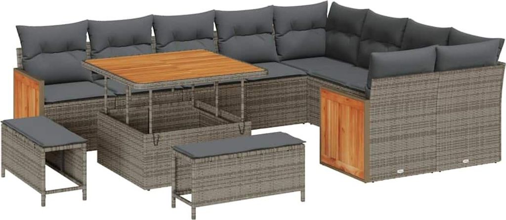 Gartensofa-set mit Kissen 13 pcs Grau Poly-Rattan