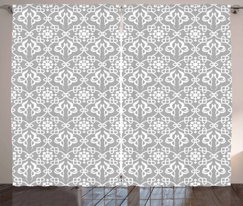Rideau Prêt à Poser pour Salon 280x225 cm Motif Carreaux et Fleurs