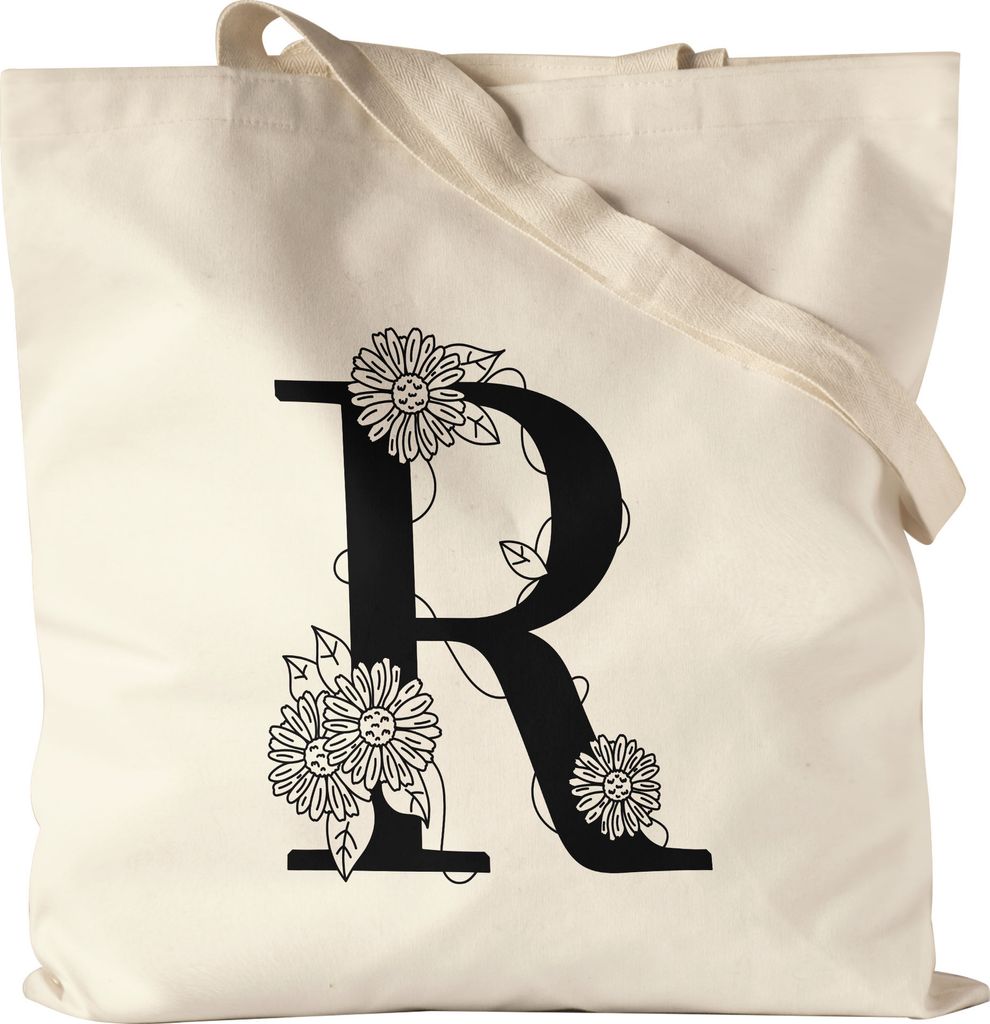 Buchstaben-Beutel R Beutel mit Buchstabe Alphabet Monogramm Blumenmotiv Geschenkidee Anfangsbuchstabe