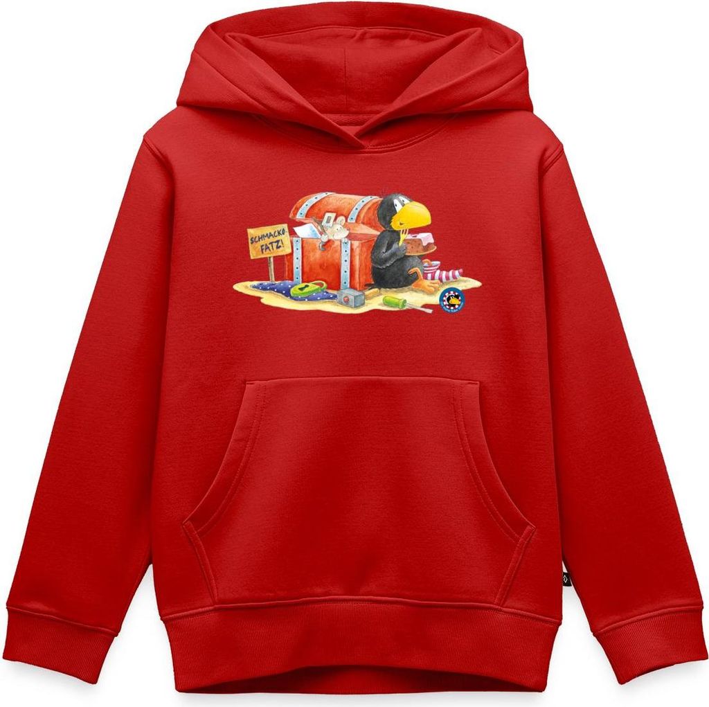 Spreadshirt Der kleine Rabe Socke Schmackofatz Kinder Premium Hoodie, 146/152 (10 Jahre), Rot