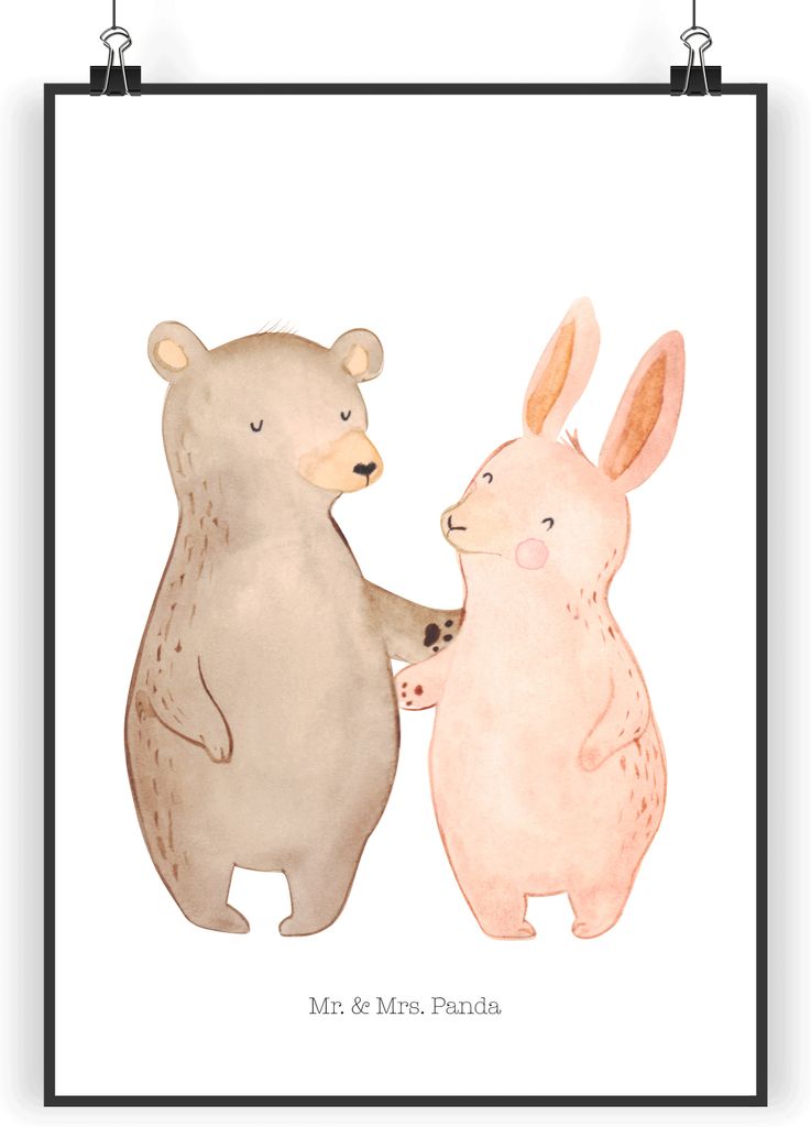 Mr. & Mrs. Panda Bild Bär und Hase Umarmen DIN A5 - Weiß - Geschenk, Best Friends, Kunstdruck, wanddeko, für Immer, Plakat, Freundinnen, BFF, Wa...