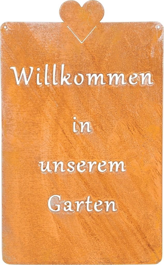 Schild Edelrost Metall "Willkommen in unserem Garten" zum Produktbild 