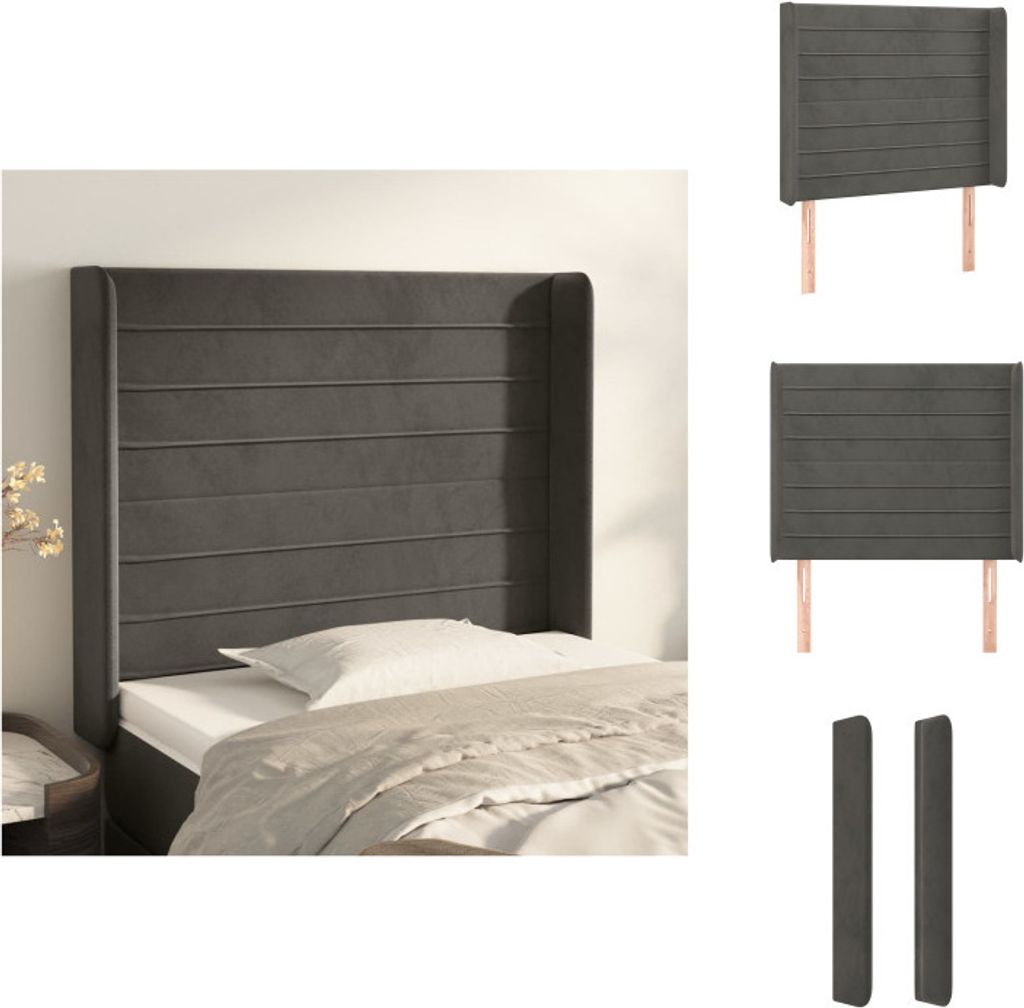 vidaXL Kopfteil mit Ohren Dunkelgrau 103x16x118/128 cm Samt - Kopf- & Fußenden