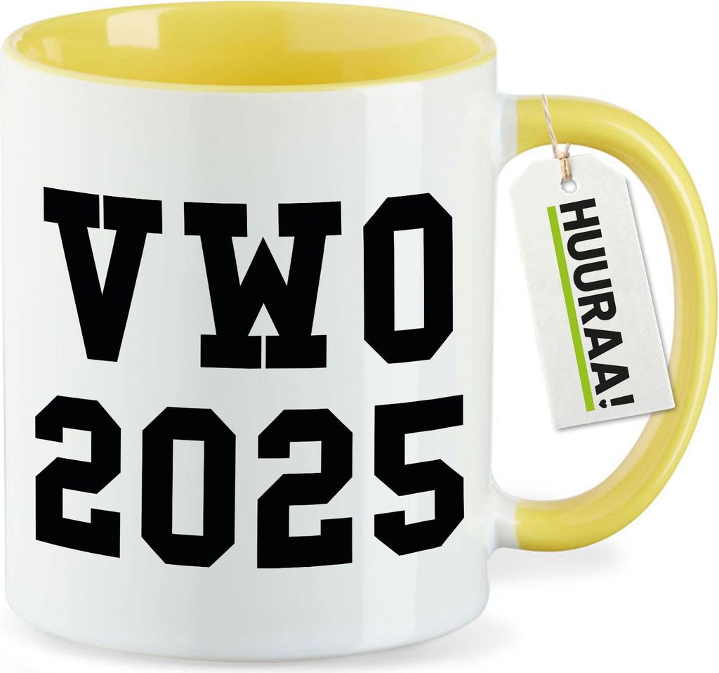 Huuraa Kaffeetasse VWO 2025 Abschluss Niederlande 330ml Gelb Keramik Kaffeebecher Geschenkidee