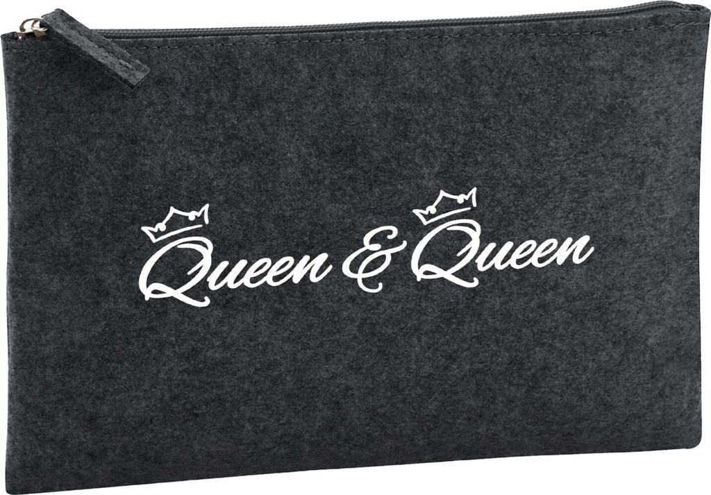 Huuraa Kulturbeutel Queen & Queen Krone 1 Liter Charcoal Filz Kosmetiktasche Geschenkidee