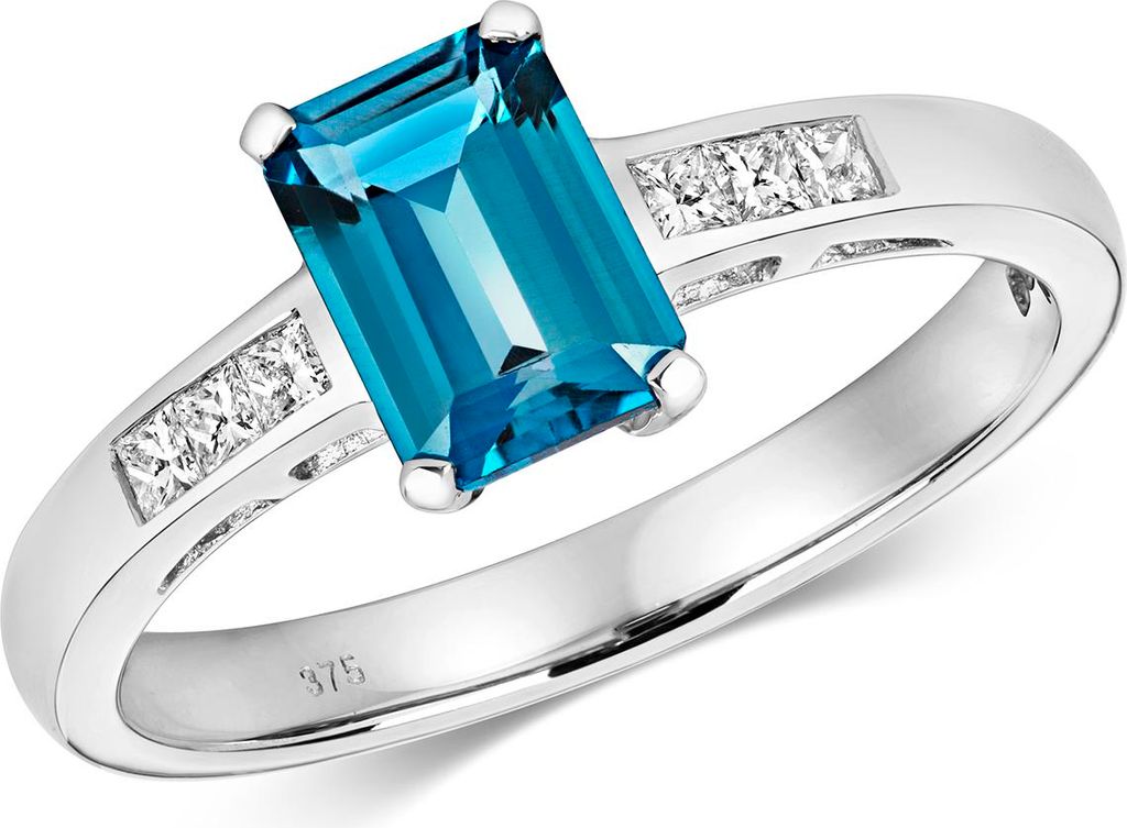 Chicer 9 Karat (375) Weißgold Damen - Diamant Solitärring Prinzessschliff 0.12 Karat mit London - Blautopas, 57 (18.1); TRS11058RSP