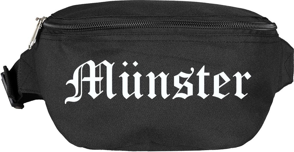Münster Bauchtasche - Altdeutsch bedruckt - Gürteltasche Hipbag Schwarz