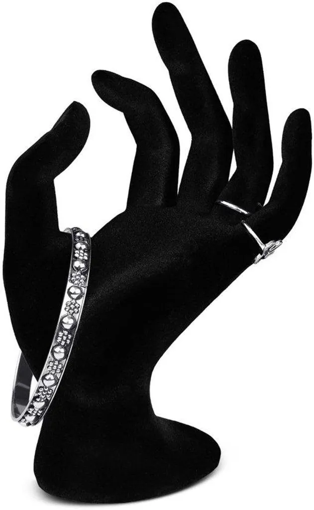 Support bijoux main en velours noir doux, présentoir bagues 20 cm