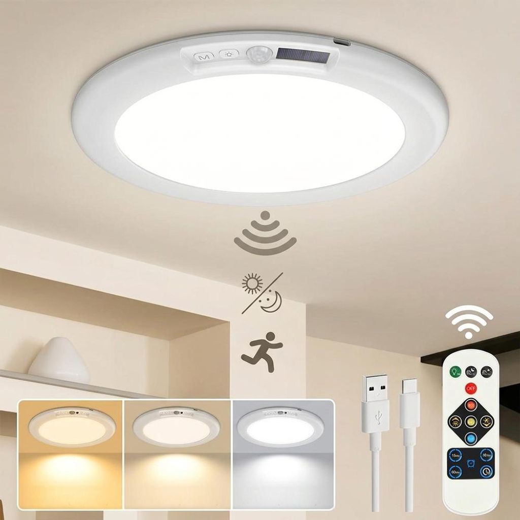 Akku Deckenleuchte Bewegungsmelder Lampe Innen USB Mit Produktbild 