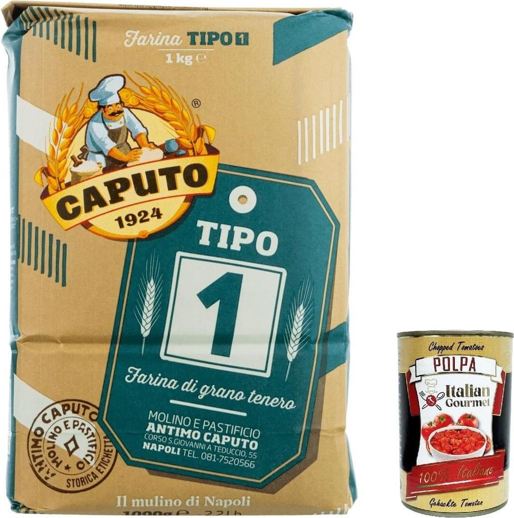 4x Farina Molino Caputo tipo 1 Pizza Napoli Pizzamehl Pizza Mehl 1kg + Italian Gourmet polpa 400g