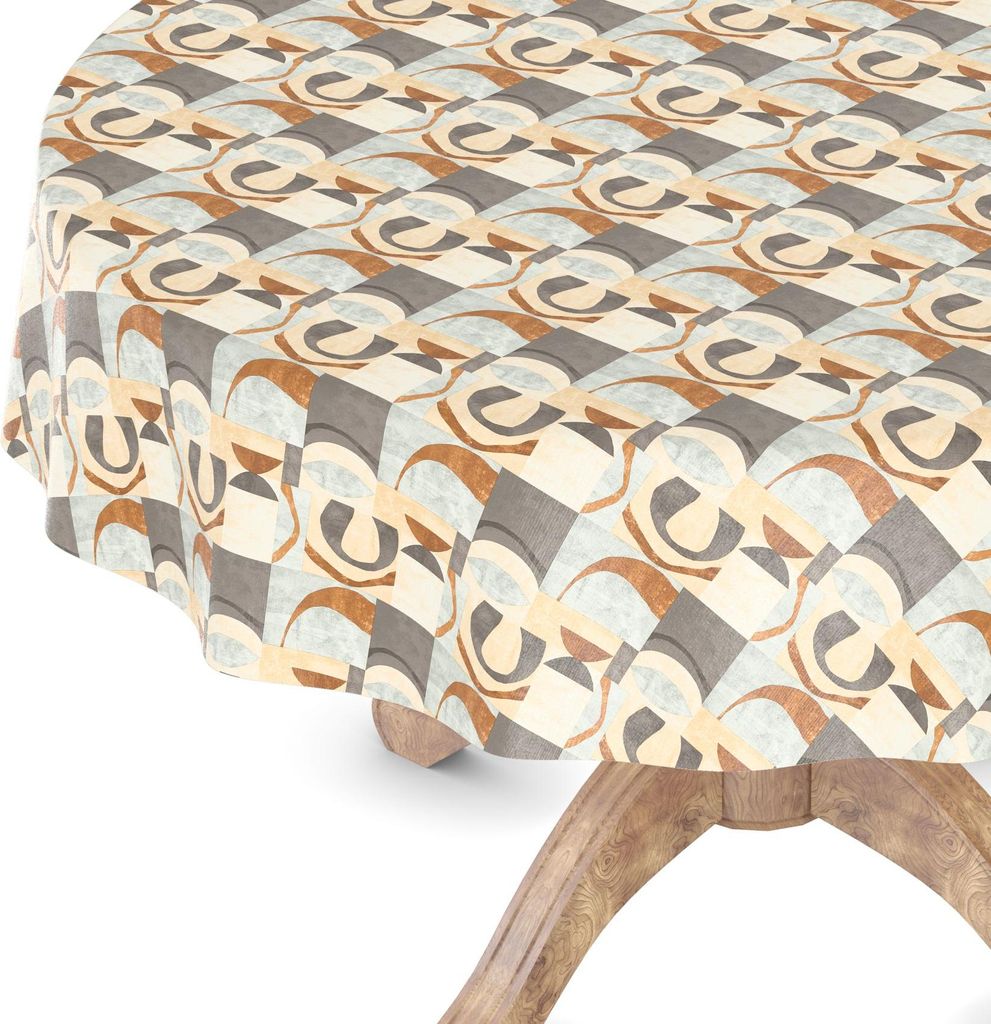Tischdecke Wachstuchtischdecke Gartentischdecke Wachstischdecke Retro Grau Wasserabweisend Rund 140 cm mit Schnittkante